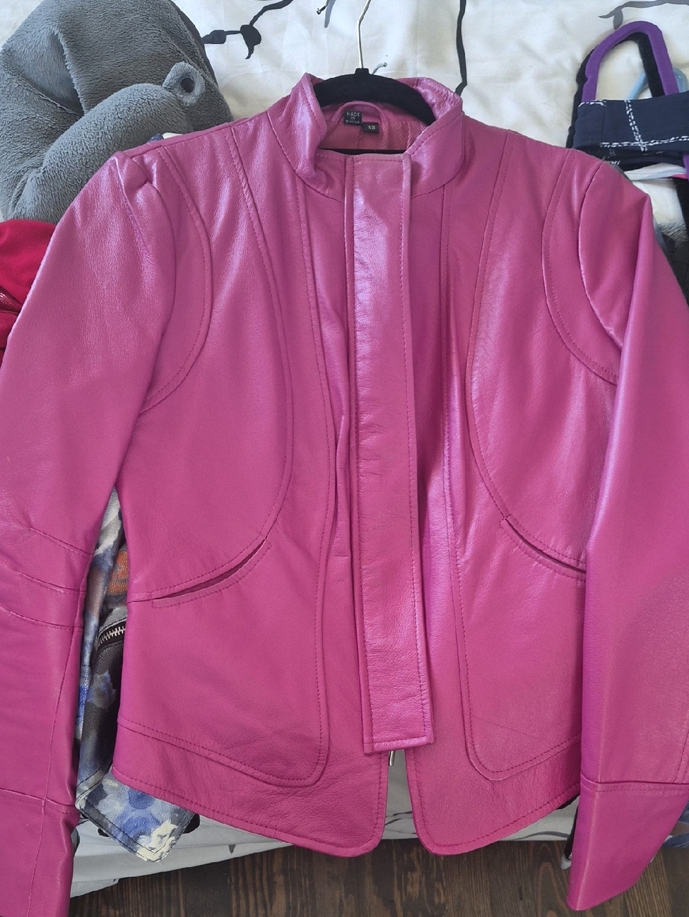 Moda International Pink Leather Jacket with Mandarin Collar